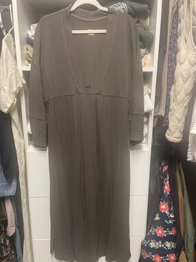 Free People Deep V-Neck Olive Green Long Tunic